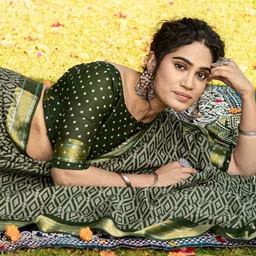 KALINI Zari Block Print Saree image 3