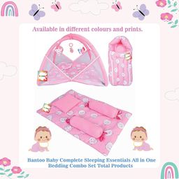 Kwitchy New Born Baby Bedding Set Combo of Mattress with Net Sleeping Bag & 4 Pcs Gaddi Set - Pink image 2