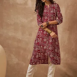 Anouk Floral Printed Mandarin Collar A-Line Kurta-picture-37