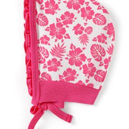 Doodle Poodle Interlock Knit Cap Mittens & Booties Set with Floral Print Pack of 2 White & Lime Green - Diameter 13 cm image 3