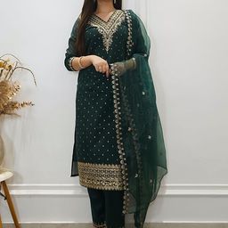 VredeVogel Women Ethnic Motifs Embroidered Kurta with Trouser & Dupatta-picture-25
