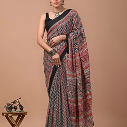 Crafts Moda Geometric Printed Pure Cotton Block Print Saree-18