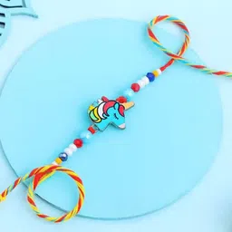 Floweraura Boys Artificial Beaded Unicorn Charm Thread Rakhi With Roli-20