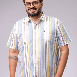 Hardsoda by The Indian Garage Co Plus Size Vertical Striped Pure Cotton Casual Shirt-image-44