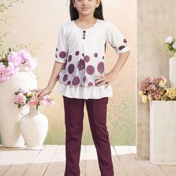 Aarika Girls Printed Round Neck Top With Trousers-picture-11