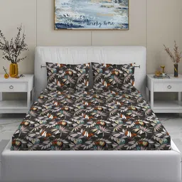 Quirky Home Black & White Floral 180 TC Queen Bedsheet with 2 Pillow Covers-image-51