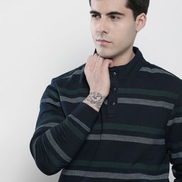 The Indian Garage Co Men Navy Blue & Green Striped Sweatshirt-image-54