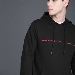WROGN Men Black Slim Fit Solid Hooded Sweatshirt-image-110