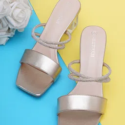 SHUZ TOUCH Gold-Toned Textured Block Mules with Bows image 1