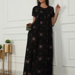 Sweet Dreams Black Viscose Floral Night Dress-image-89