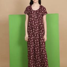 Sweet Dreams Maroon Viscose Printed Night Dress-image-0