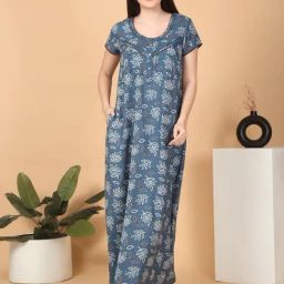Sweet Dreams Blue Viscose Floral Night Dress-image-104