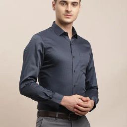 Turtle Navy Blue Cotton Slim Fit Print Shirt-image-14