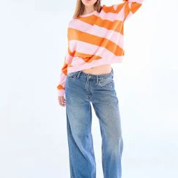 Bewakoof Pink & Orange Striped Sweater-image-20