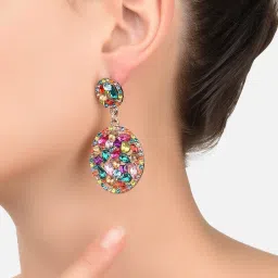 Zaveri Pearls Multicolor Crystal Shine Stones Studded Party Bling Drop Earrings-ZPFK10189 image 2