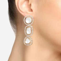 Zaveri Pearls Gold Tone Artificial Stones & Austrian Diamonds Dangler Earring-ZPFK16885 image 2
