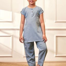 VASTRAMAY Girls Regular Pure Cotton Kurta with Trousers-picture-17