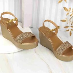 Metro Women's Gold Ankle Strap Wedges-image-45
