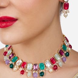 Zaveri Pearls Multi Color Artificial Stones & Beads Necklace & Earring Set for Women image 2