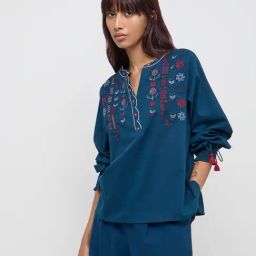 Bombay Paisley by Westside Blue Embroidered Cotton Blouse-image-38