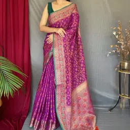 Satrani Purple Woven Saree With Unstitched Blouse-image-72