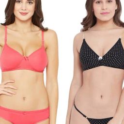 N-Gal Coral & Black Printed Bra & Panty Set (Pack Of 2)-image-20