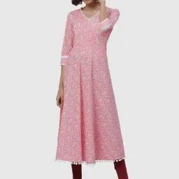 YASH GALLERY Pink Cotton Printed Flared Kurta-picture-39