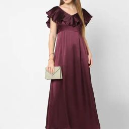 MISH Maroon V Neck Maxi Dress-image-27