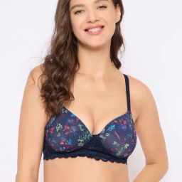 Clovia Navy Blue Regular Fit Floral Bra-image-71