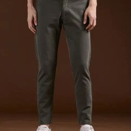 The Bear House Grey Cotton Slim Fit Solid Formal Trousers-image-78