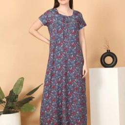 Sweet Dreams Blue Viscose Floral Night Dress-image-116