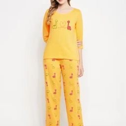 Clovia Yellow Printed Top & Pyjama Set-image-51
