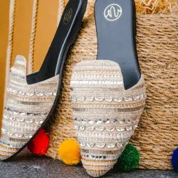 NR by Nidhi Rathi Women's Silver Mule Shoes-image-76