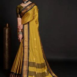 Satrani Yellow & Black Woven Saree With Unstitched Blouse-image-15