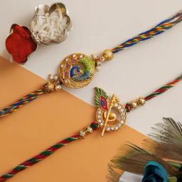 eCraftIndia Set of 2 Beautiful Peacock, Peacock Feather with Flute Rakhis,-image-36