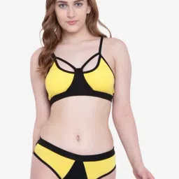 La Intimo Yellow Solid Black Mermaid Bikini Bra & Panty-image-91