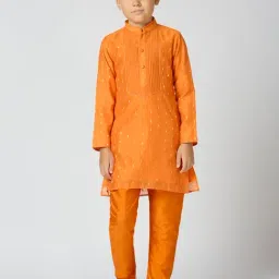 Kids Island Boys Orange Cotton Silk Zari Kurta Sets-picture-21