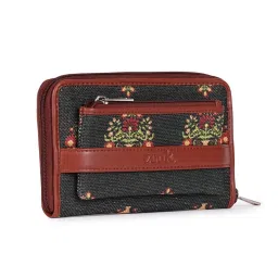 ZOUK Classic Green Printed Zip around Wallet for Women image 2