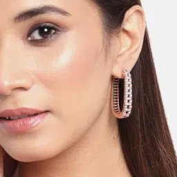 Priyaasi Rose Gold-Plated American Diamond Studded Hoop Earrings image 2