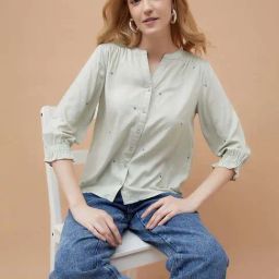 Fame Forever By Lifestyle Green Regular Fit Embroidered Shirt-picture-0
