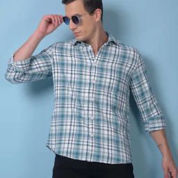 Crimsoune Club Green Cotton Slim Fit Checked Casual Shirt-picture-37