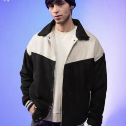 The Souled Store Black & Off White Loose Fit Colorblock Jacket-picture-30