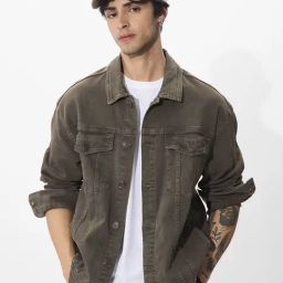 The Souled Store Grey Cotton Loose Fit Denim Jacket-image-40