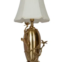 FOS LIGHTING Golden Bird And Twig Table Lamp With Scalloped Cream Shade image 2