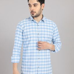 KOMPANION Men Gingham Checks Spread Collar Cotton Casual Shirt-image-17