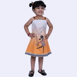 Twisha Girls Orange Regular Fit Printed Party Dress-picture-16