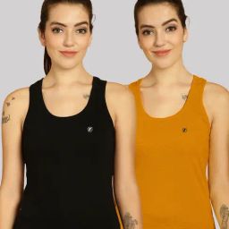 Friskers Black & Mustard Cotton Sports Tank Top - Pack Of 2-image-56
