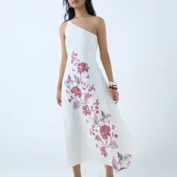 Bombay Paisley by Westside Off-White Floral Cotton One-Shoulder Dress-picture-4