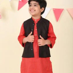 Fabindia Boys Black Regular Fit Self Nehru Jacket-image-8