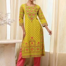 Biba Green Cotton Regular Fit Printed Kurtas-picture-8